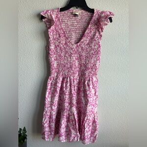 Universal Thread Pink Floral Smocked Mini Dress XS Boho Summer Ruffle Sleeve